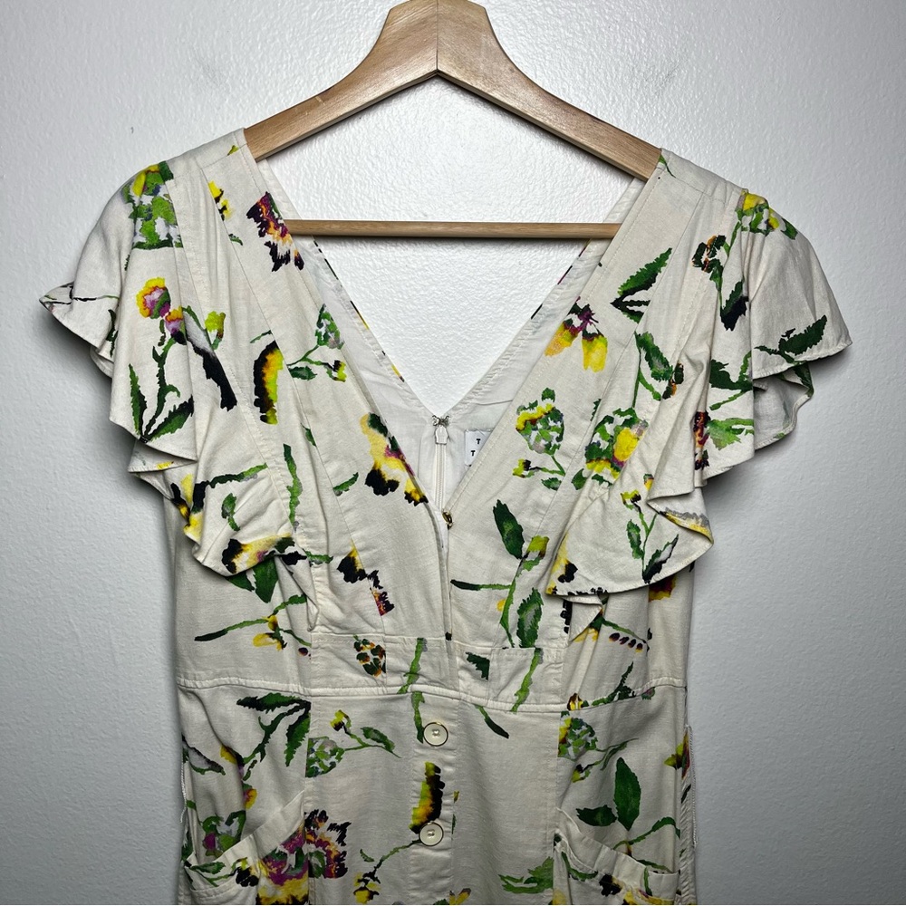 Tanya Taylor Inez Dress Button Up Flutter Sleeve Linen Blend Midi Dress size 4 - Picture 5 of 16